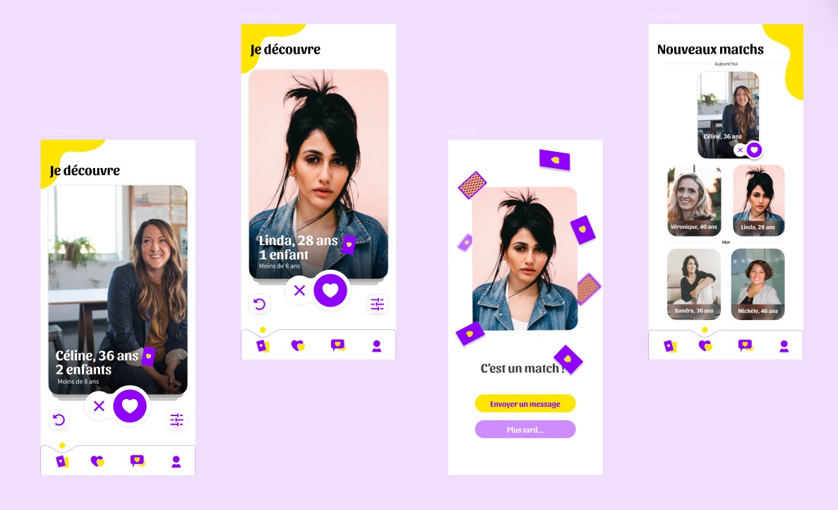 Pages Mobiles Discover et Matches Soul Card
