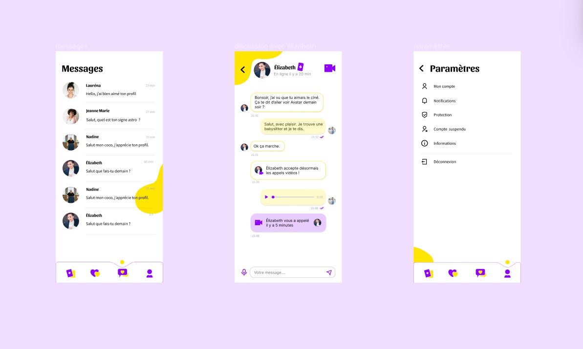 Pages Mobiles Messages et Parametres Soul Card